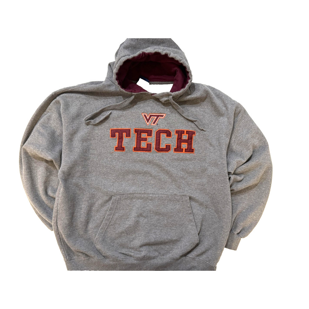 Virginia Tech Hokies Hoodie Mens XL Gray Maroon NCAA Football Pullover Fleece‎